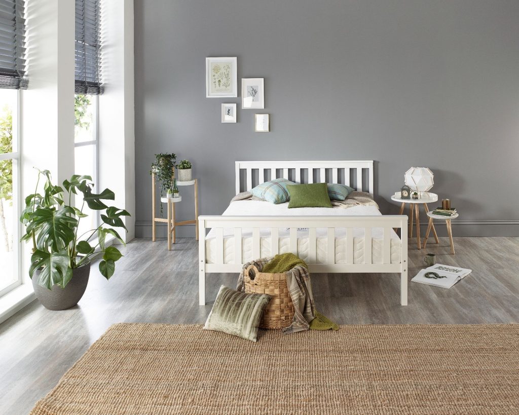 Aspire Atlantic Solid Wood Bed Frame in white seen from the foot end