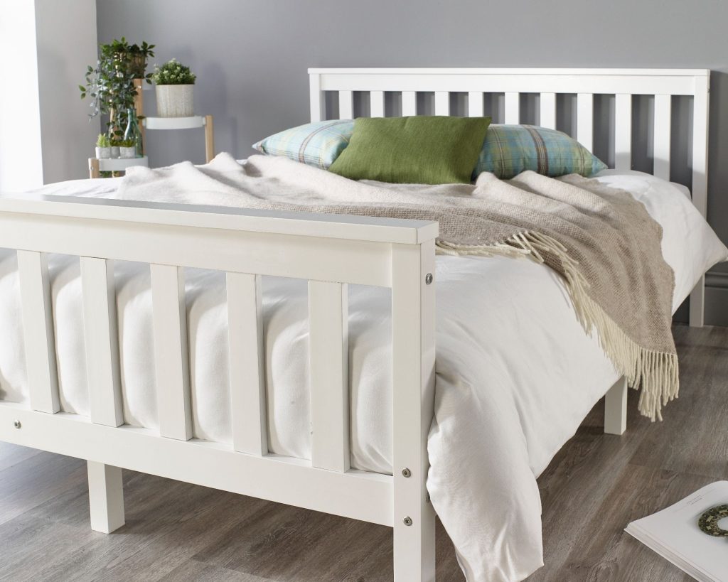 Aspire Atlantic Solid Wood Bed Frame, white slatted footboard close-up
