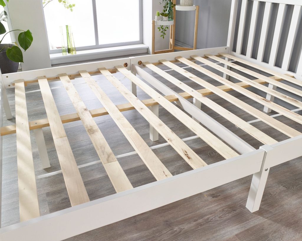 Aspire Atlantic Solid Wood Bed Frame, close-up of the solid wooden slats