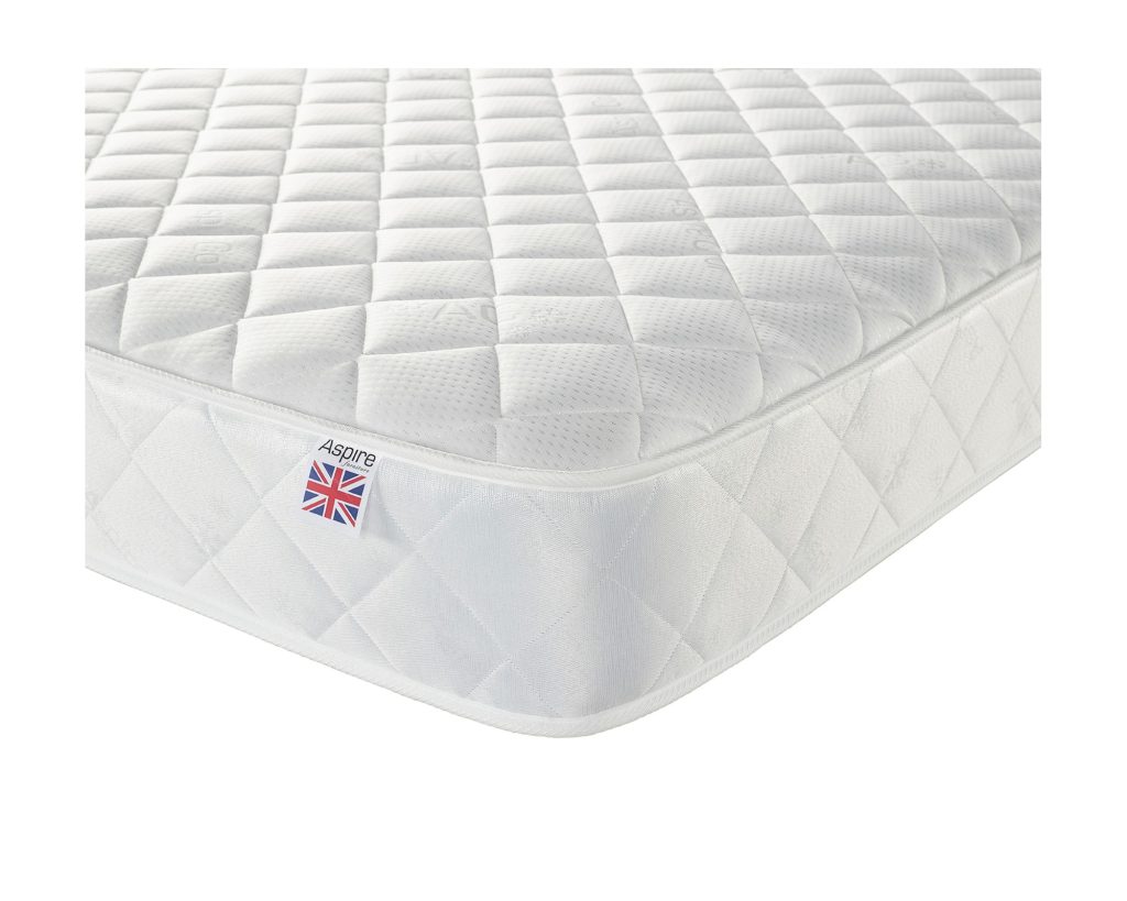 Corner of the Aspire Comfort Rolled Mattress with the Aspire label