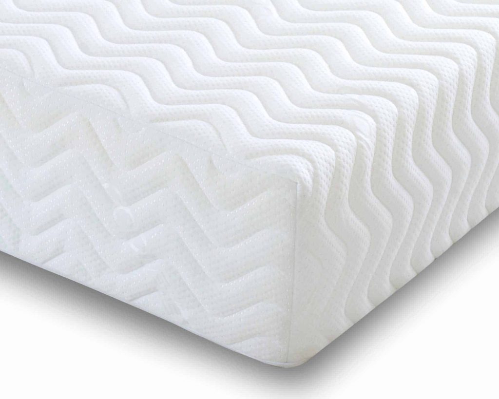 Aspire Cool Blue Relief mattress, corner view of the quilted cover on a white background
