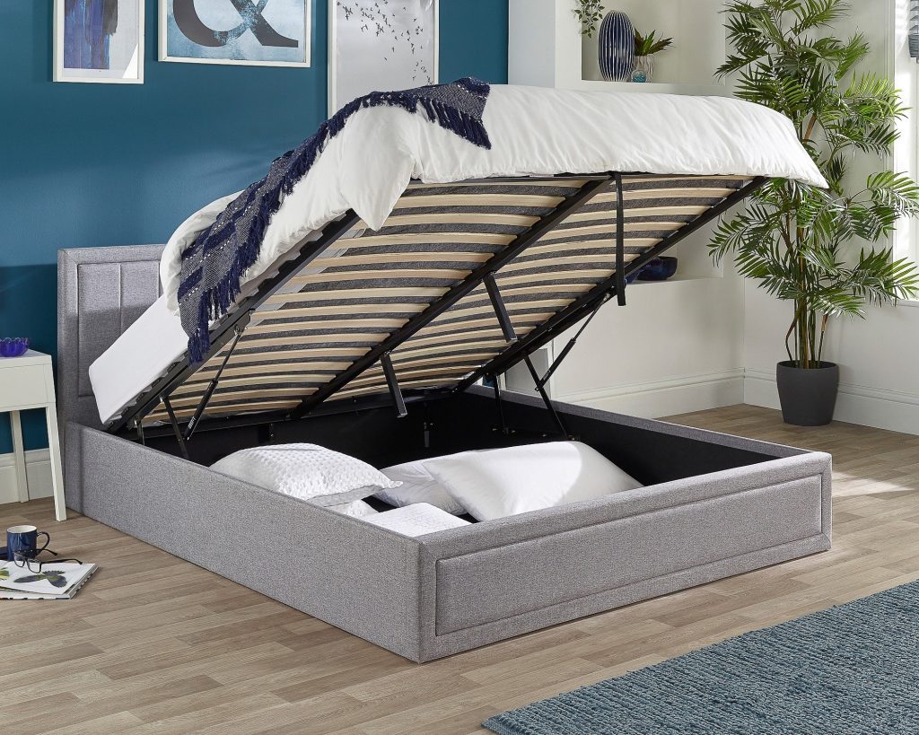 Aspire Cotswold Quilted End Lift Ottoman Bed with the base lifted from the foot end