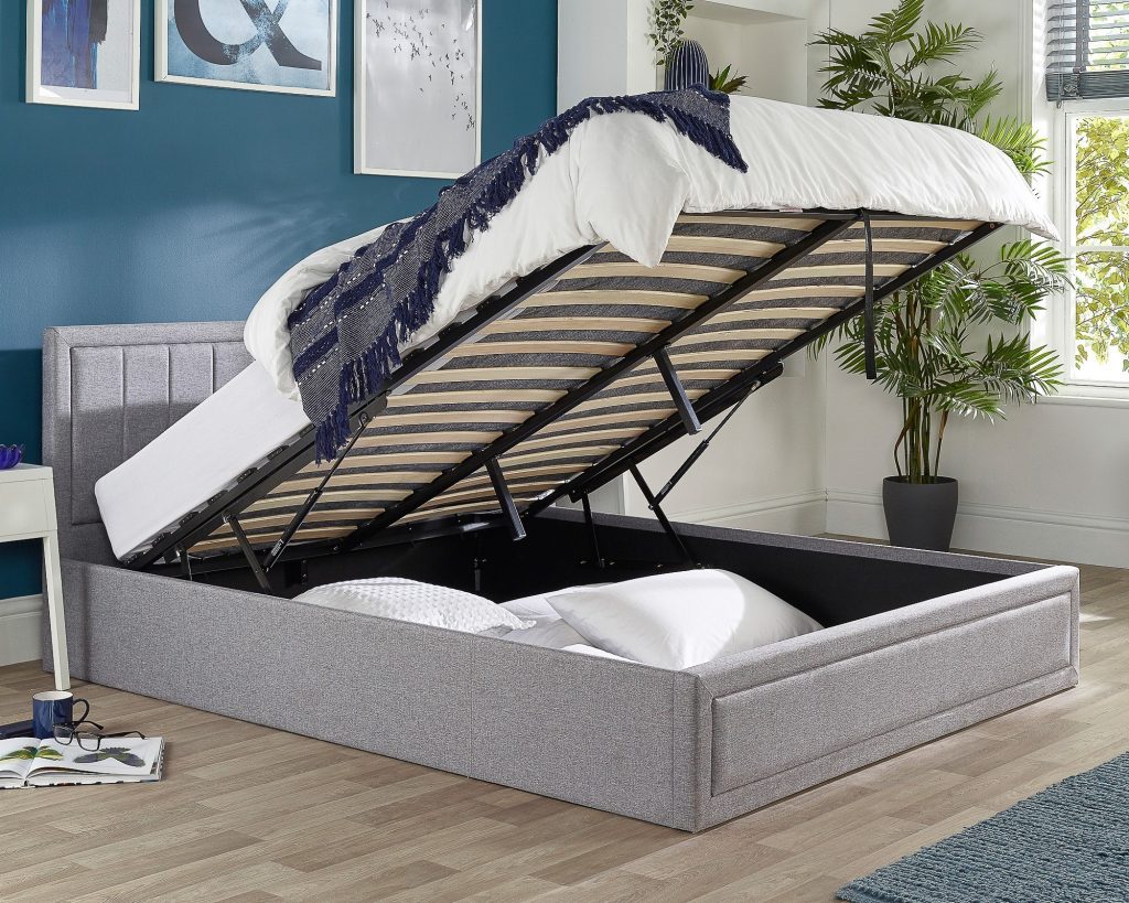 Aspire Cotswold Quilted End Lift Ottoman Bed opened, storage well seen from the other side