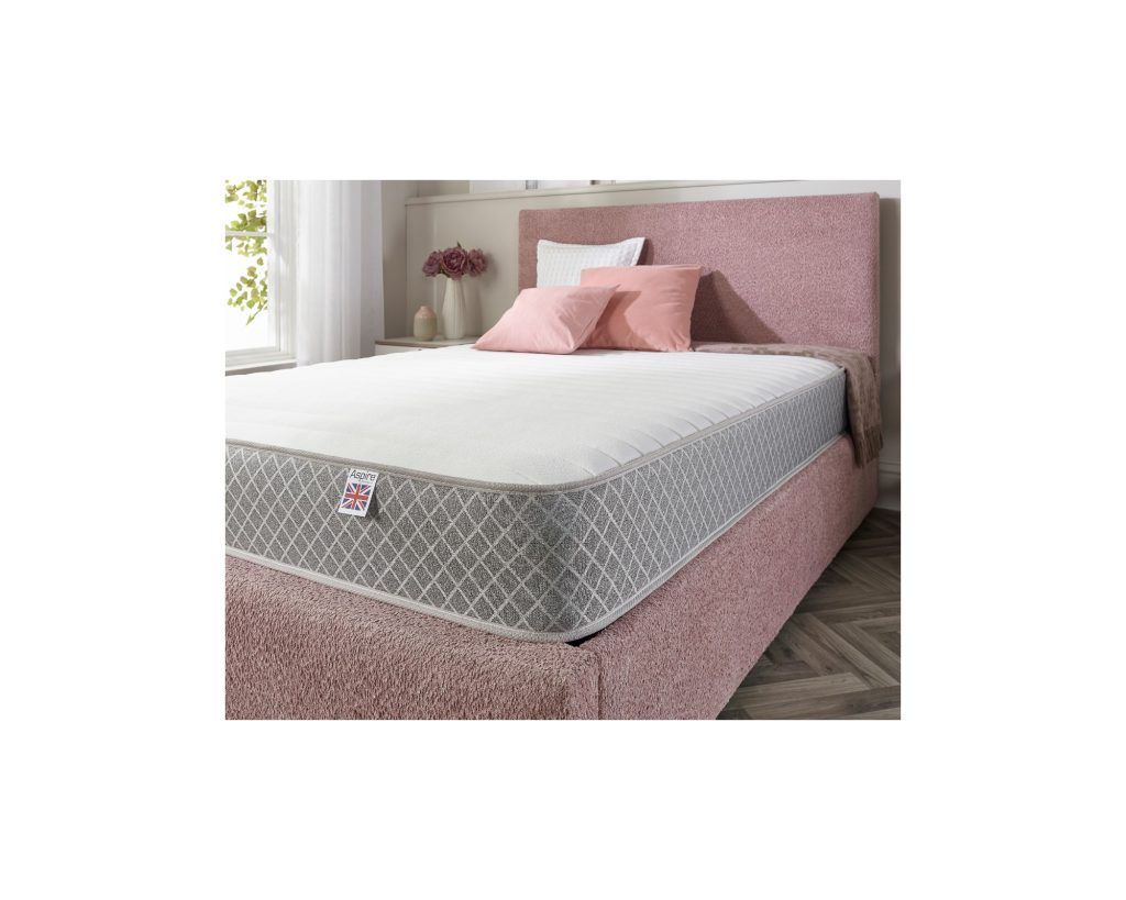 Corner of the Aspire Dual Layer Pro Hybrid Rolled Mattress showing the grey diamond border
