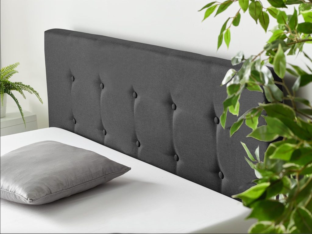 Aspire End Lift Ottoman Storage Bed, buttoned linen headboard close-up