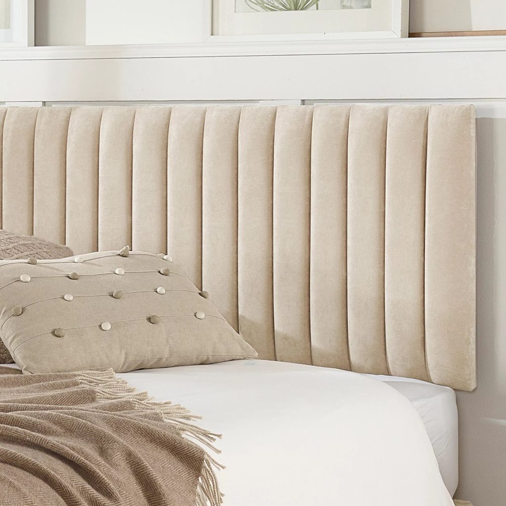 Aspire Grant Divan Bed Set, close-up of the channelled cream linen headboard
