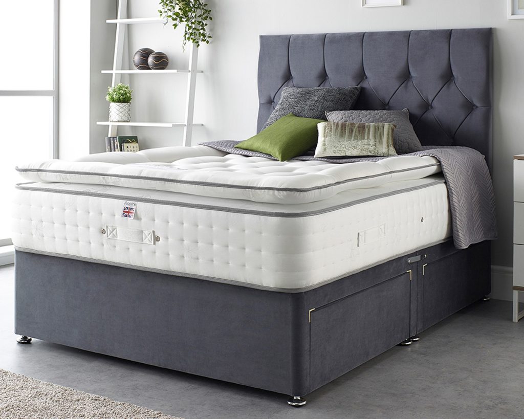 Aspire Pocket 1000 Memory Pillowtop on a grey divan bed