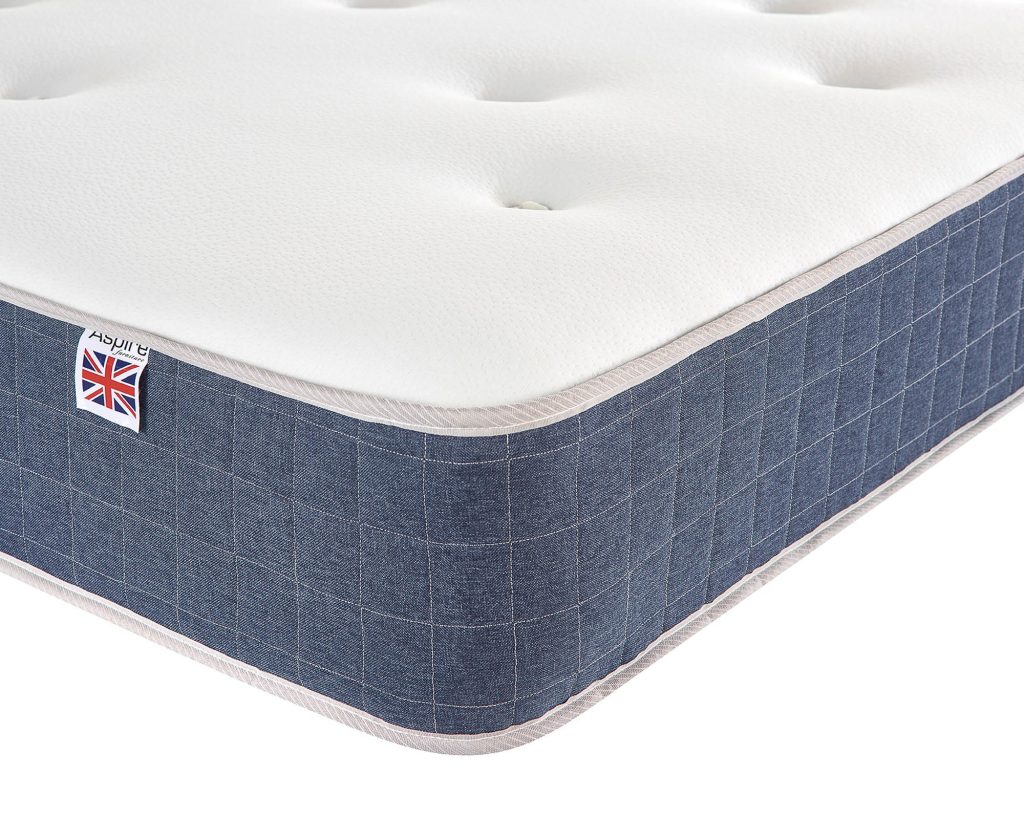 Denim-look square border and Aspire label on the Pocket+ 1000 Duo mattress