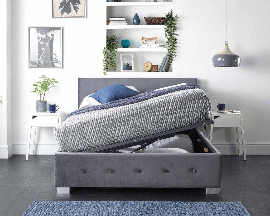 Aspire Side Opening Ottoman Storage Bed with the mattress platform tilted up from one side