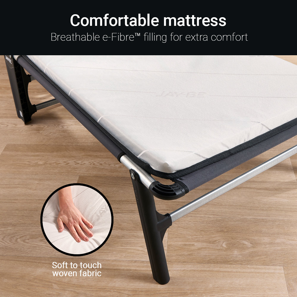 Close-up of the Jay-Be CE70 mattress and steel frame corner