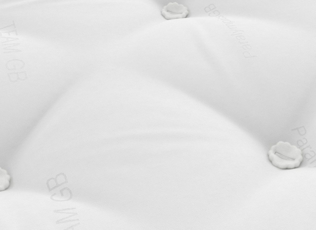 Close-up of the tufted damask surface of the Dream Team Fakenham mattress