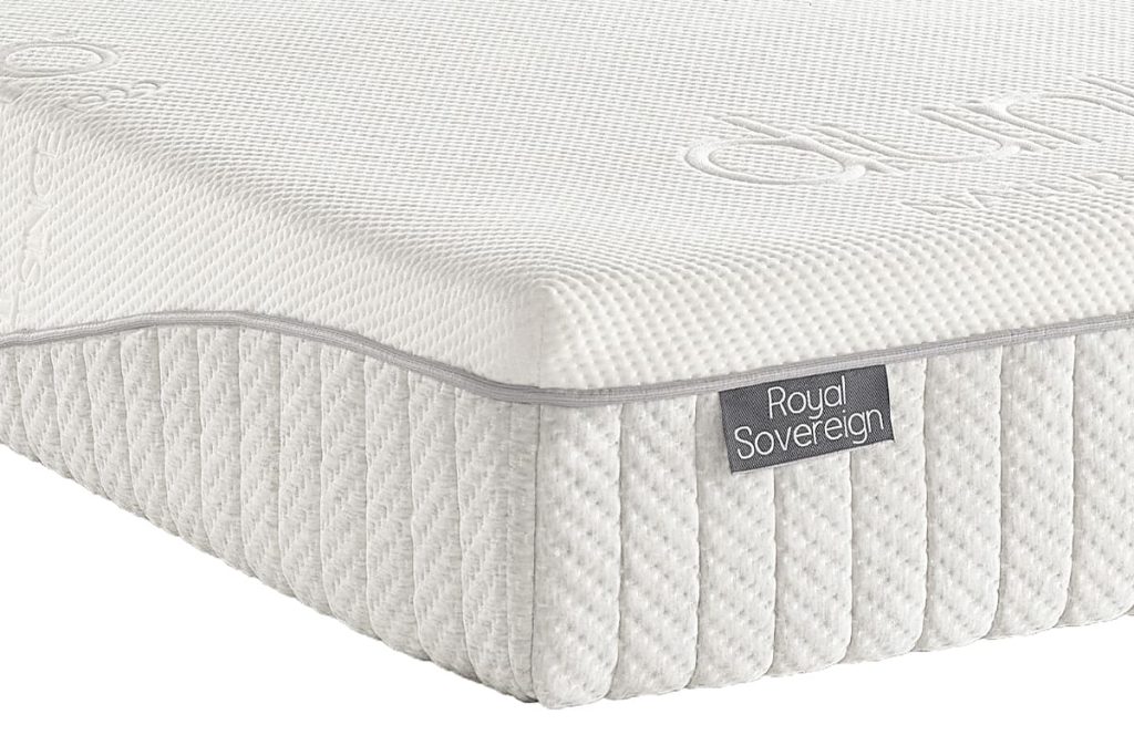 Dunlopillo Sovereign latex mattress on a grey divan bed in a bedroom