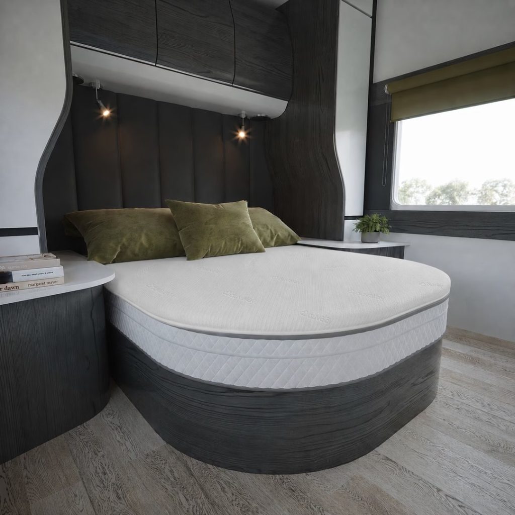 Duvalay Essentials custom topper on a motorhome island bed