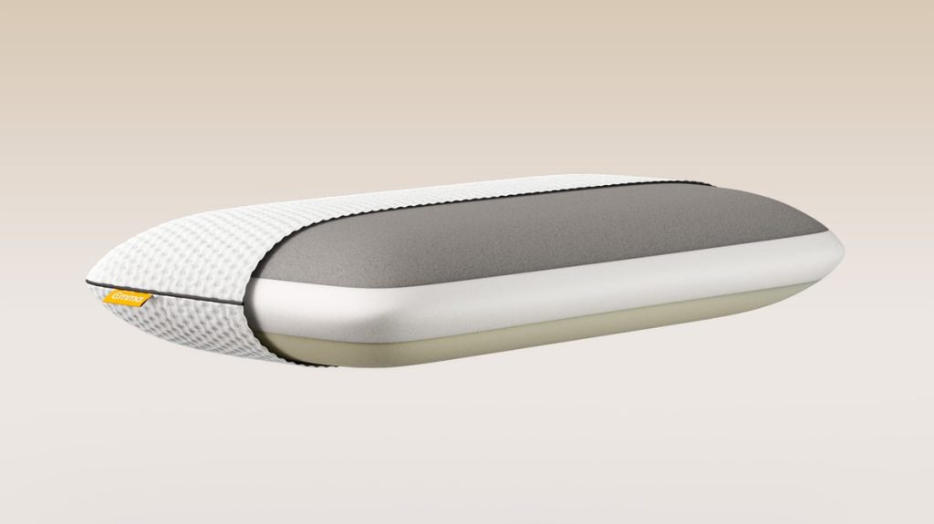 Side profile of the Emma Adapt Cooling Pillow showing the grey cooling foam layer