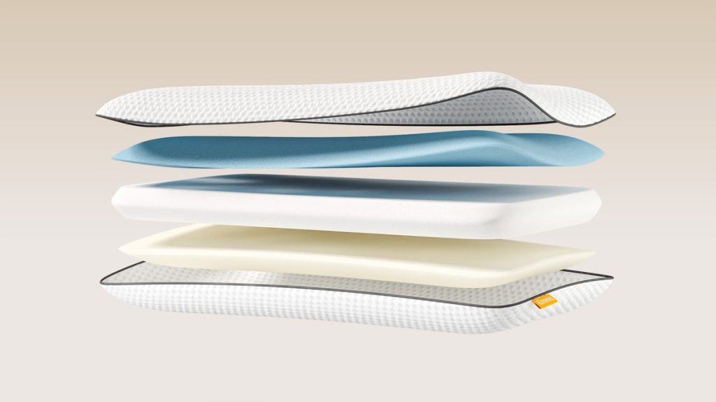 Emma Adapt Pillow layers separated: cover, gel memory foam, visco foam and foam base