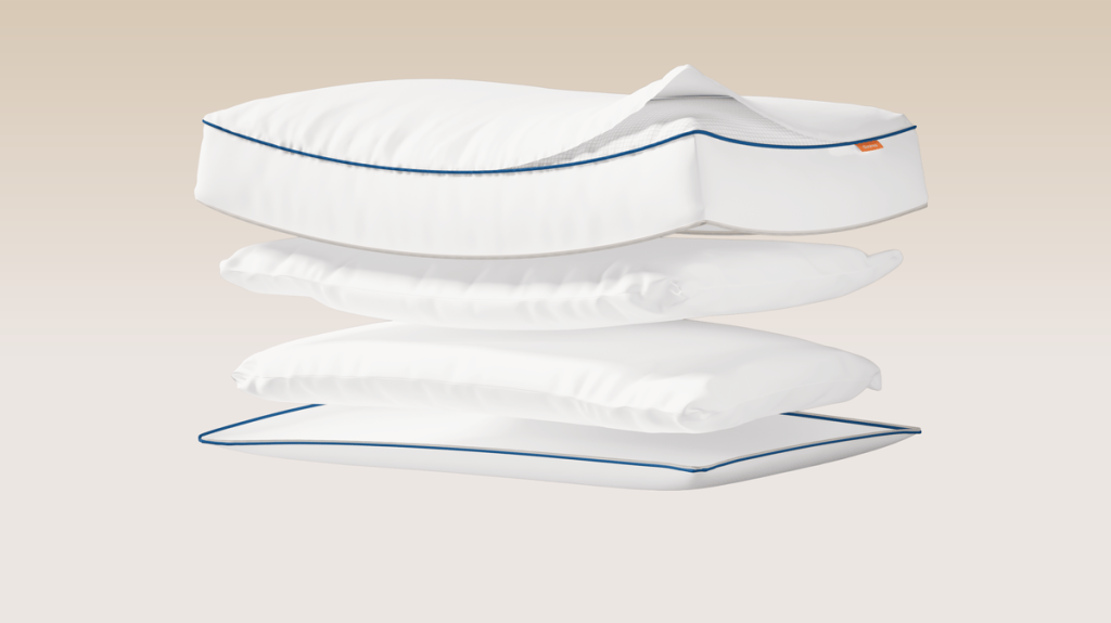 Emma Comfort Cooling Pillow layers separated: padded cover, microfibre layers and base