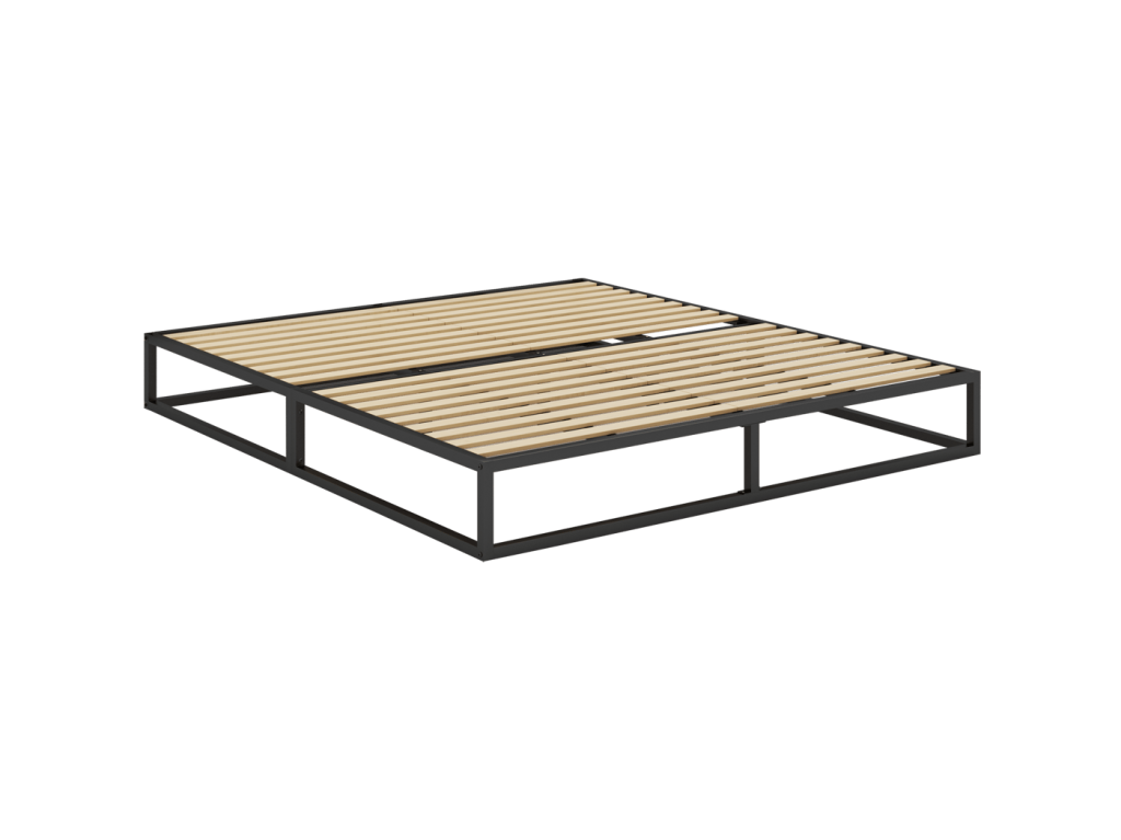 Emma Metal Bed frame in black with birch plywood slats, product image on a white background