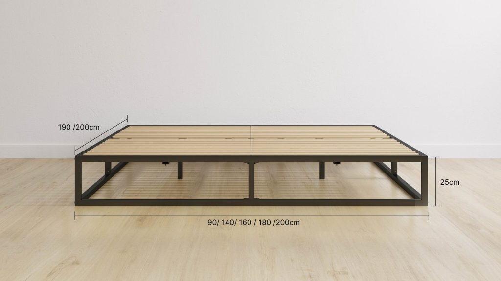 Emma Metal Bed frame with dimension labels showing the 25cm height