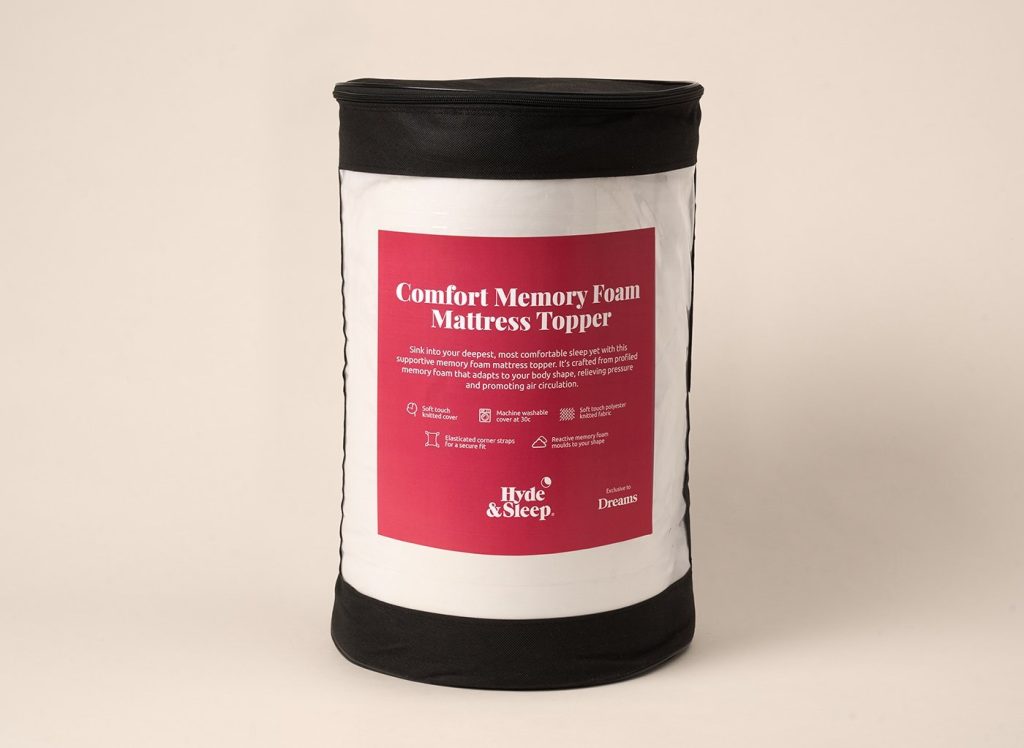 Hyde & Sleep Memory Foam Mattress Topper in its retail packaging