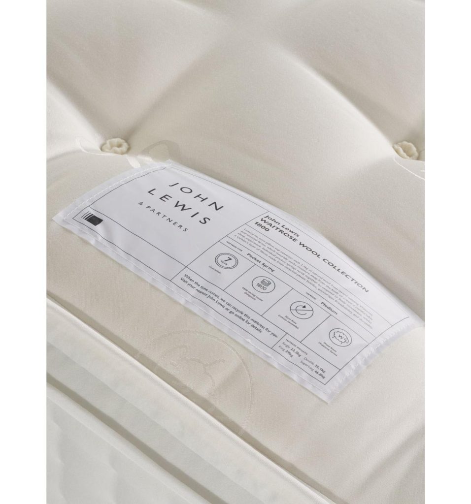 Waitrose Wool 1800 Pillowtop label and tufted pillowtop