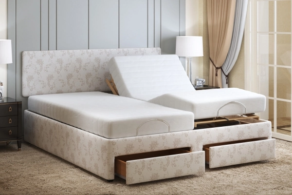 Laybrook Dorchester Dual Adjustable Bed with one side raised and the other lying flat