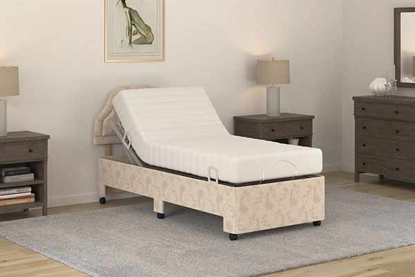 Laybrook Lewes care bed at standard height with the backrest raised