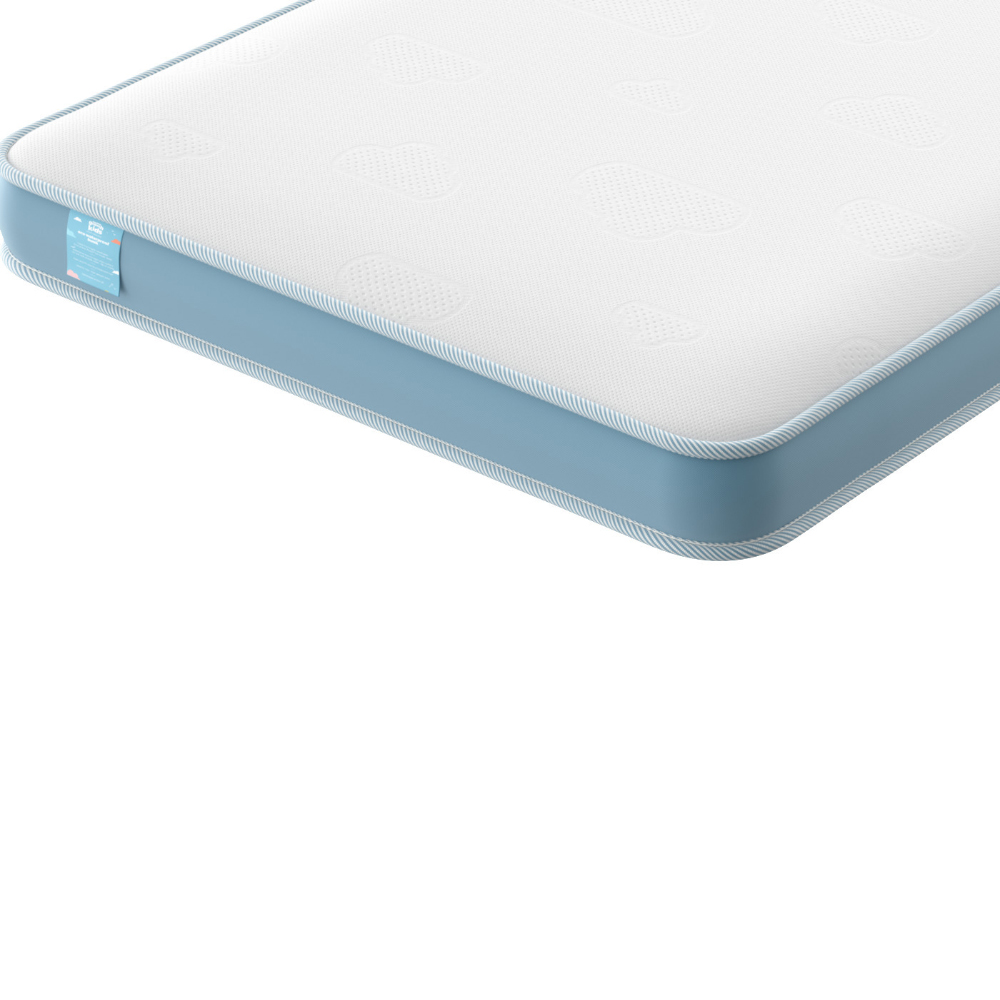Corner of the Silentnight Eco Waterproof Bunk Mattress with its blue border