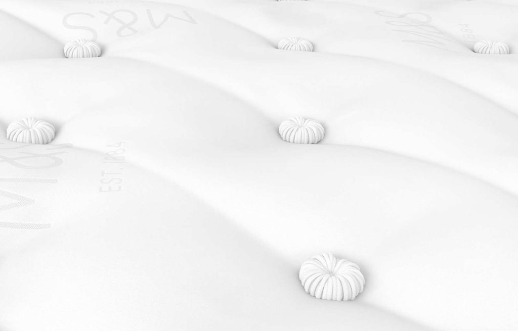 M&S 1000 British Wool Pillowtop Mattress, close-up of the tufted cotton top