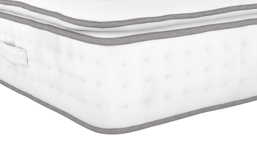 M&S 2500 British Wool Pillowtop Mattress, corner showing the pillowtop layer and side handle