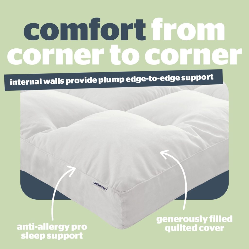 Cutaway of the Silentnight Anti-Allergy Ultimate 1000 topper showing its quilted cover and internal walls
