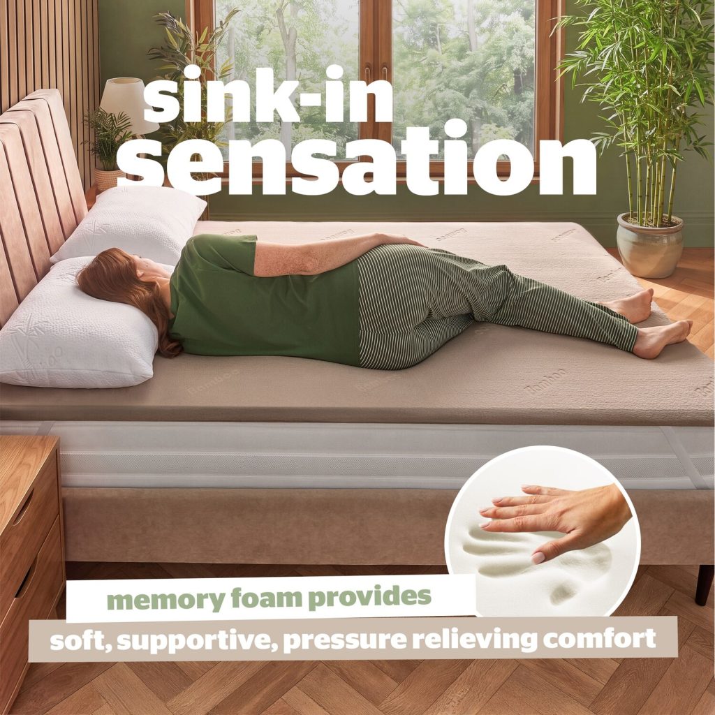 Woman lying on her side on the Silentnight Bamboo Memory Foam topper