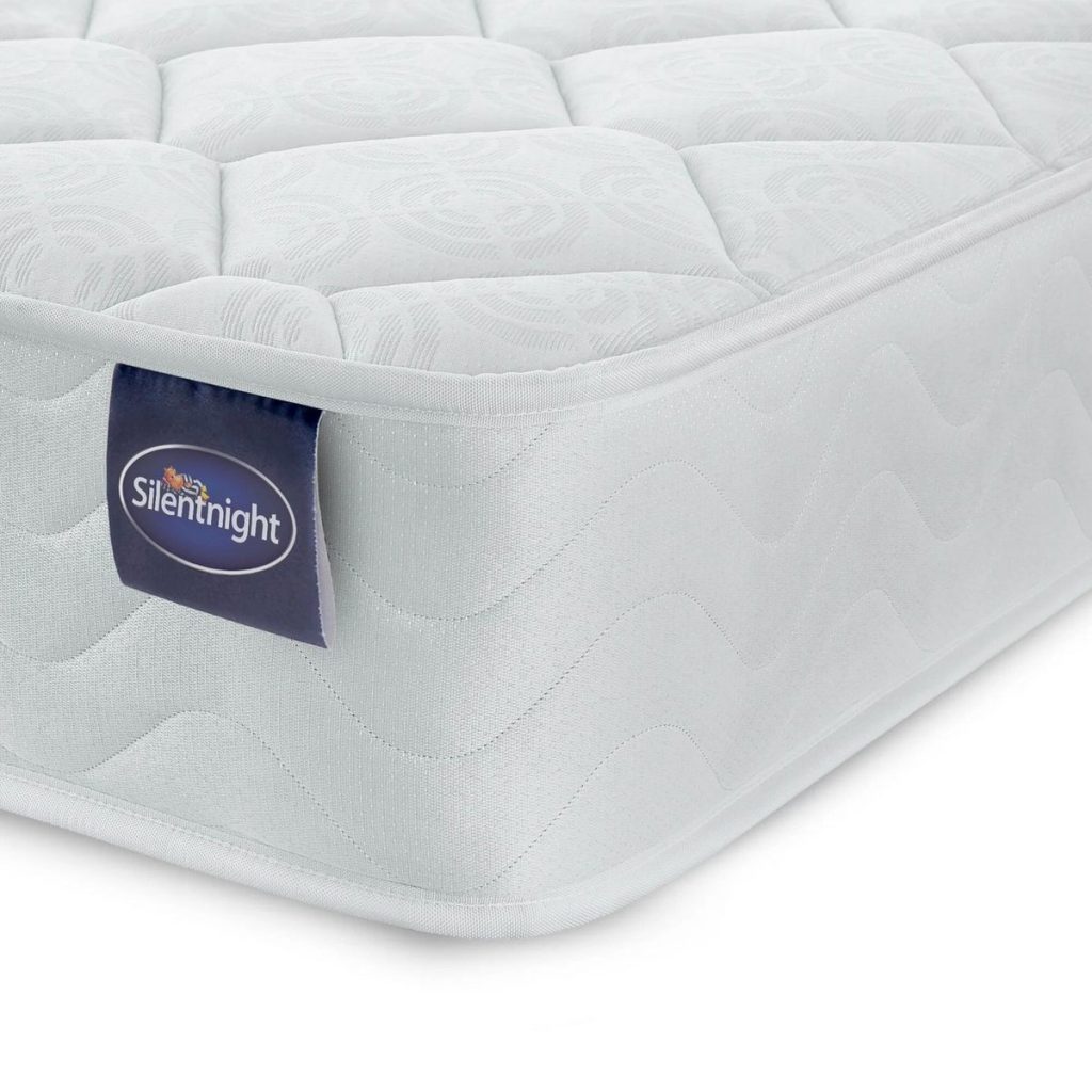 Silentnight Hatfield Memory Foam mattress, corner with knitted quilted cover and label