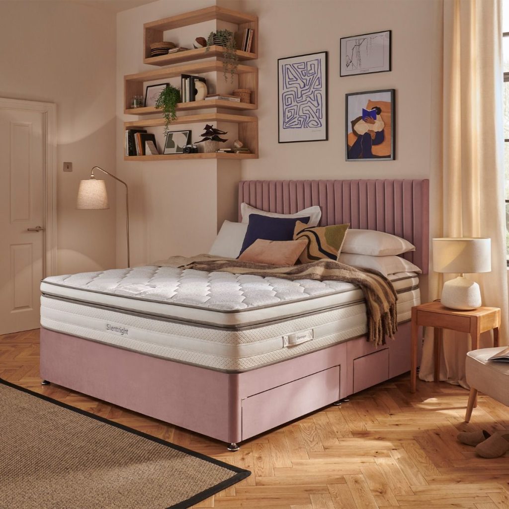 Silentnight ThermaCool Memory 2500 Divan Set with a dusky pink divan base