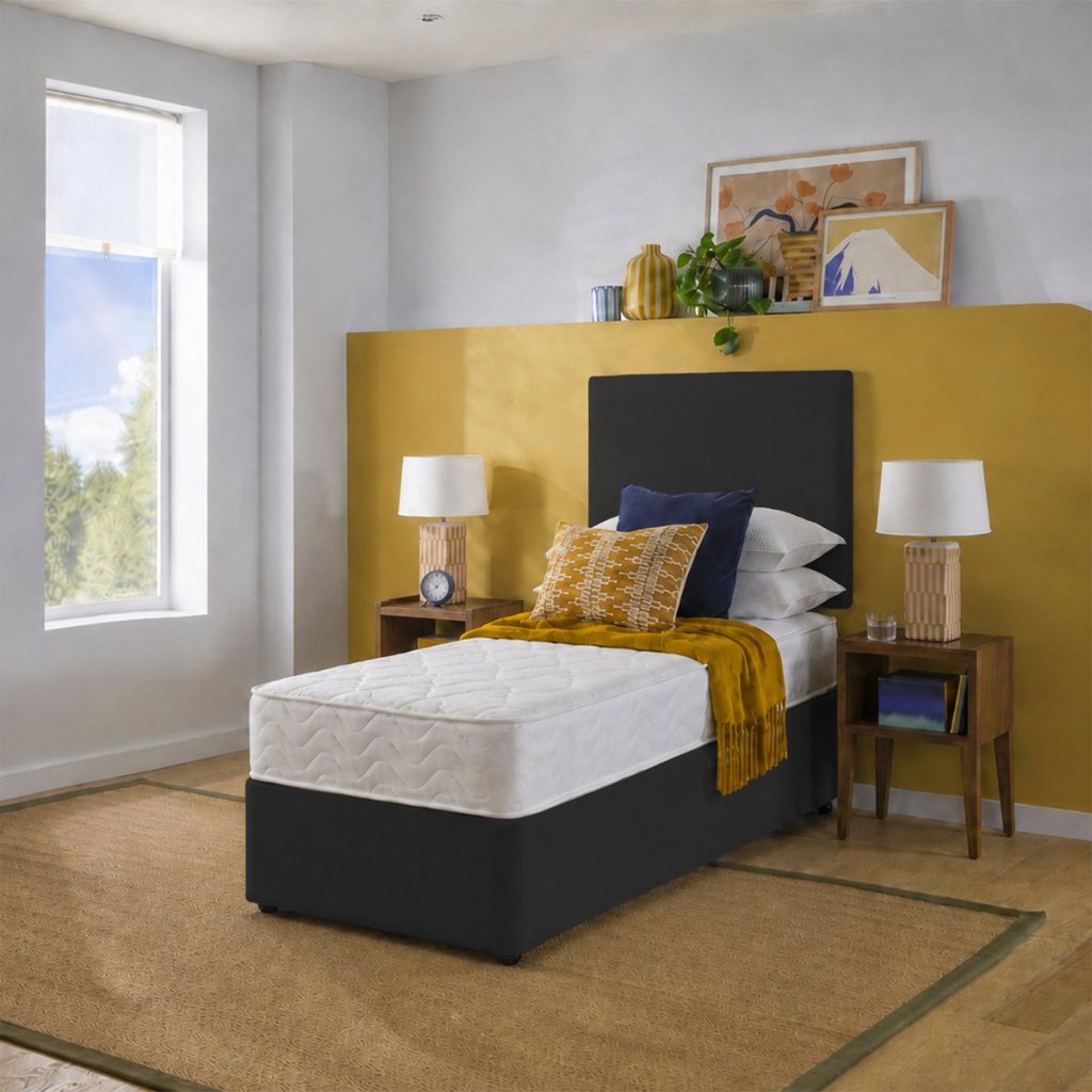 Silentnight Travis Miracoil Double Sided mattress on a single divan bed in a bedroom
