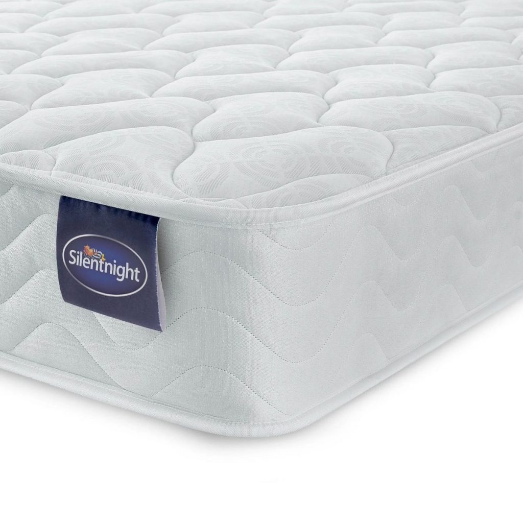 Silentnight Travis Miracoil Double Sided mattress, corner with quilted damask cover and label