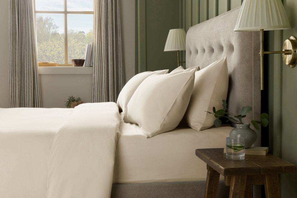 Simba Brushed Tencel Bedding Set on a made bed in a bedroom