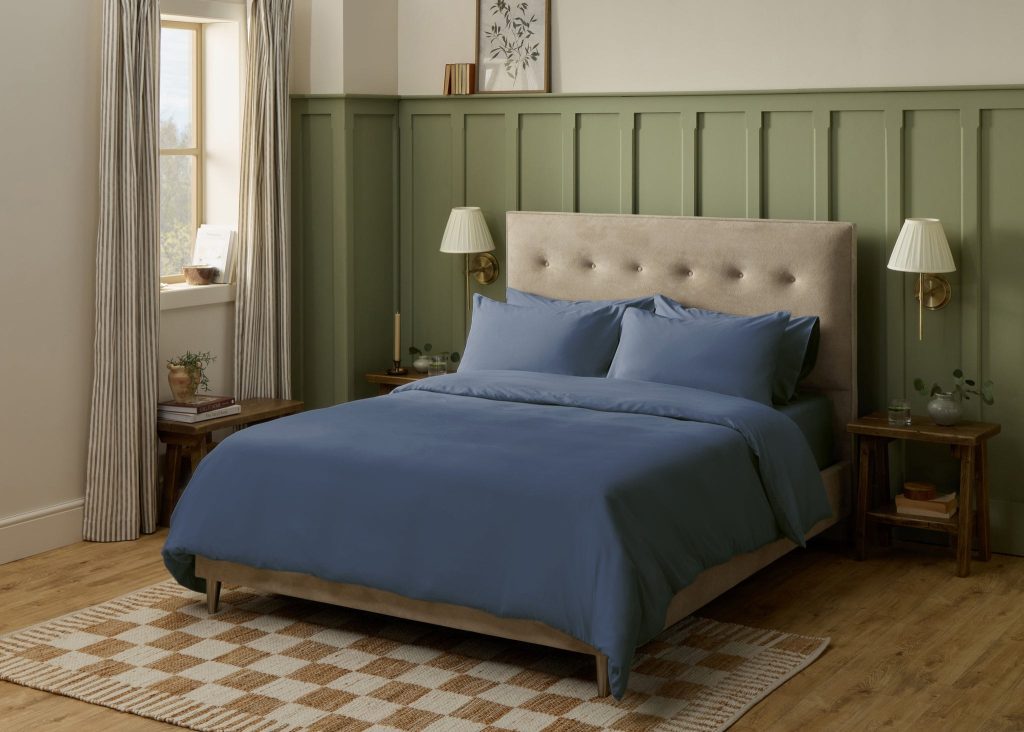 Simba Brushed Tencel Duvet Cover on a made bed in a bedroom