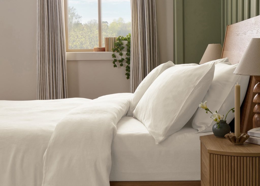 Simba Cool Linen Bedding Set on a made bed in a bedroom