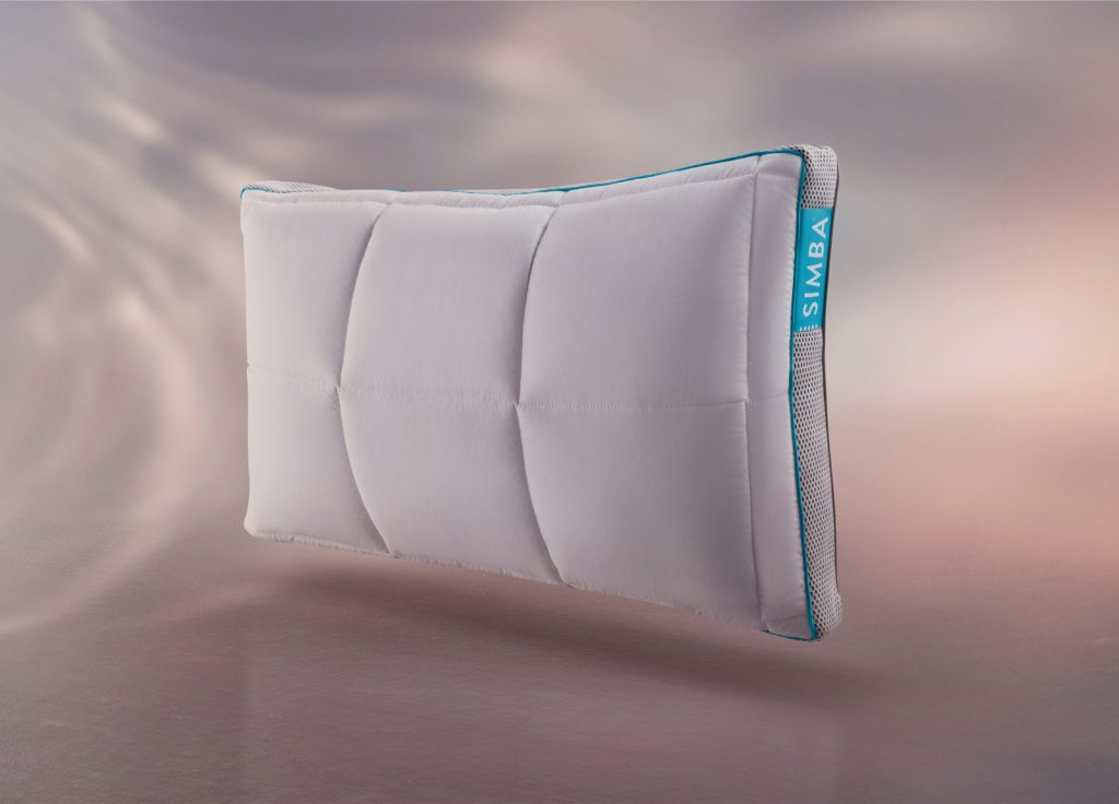 Simba Hybrid Pillow standing upright, showing the quilted white cotton cover and mesh side panel