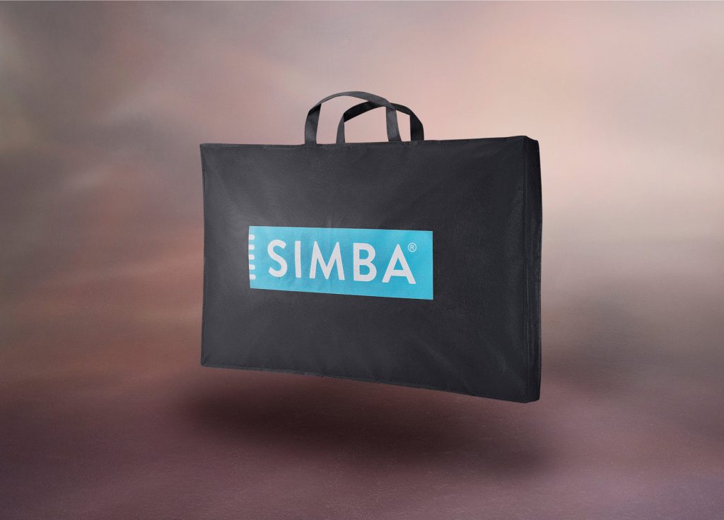 Black Simba storage bag with handles that the Hybrid Pillow is delivered in