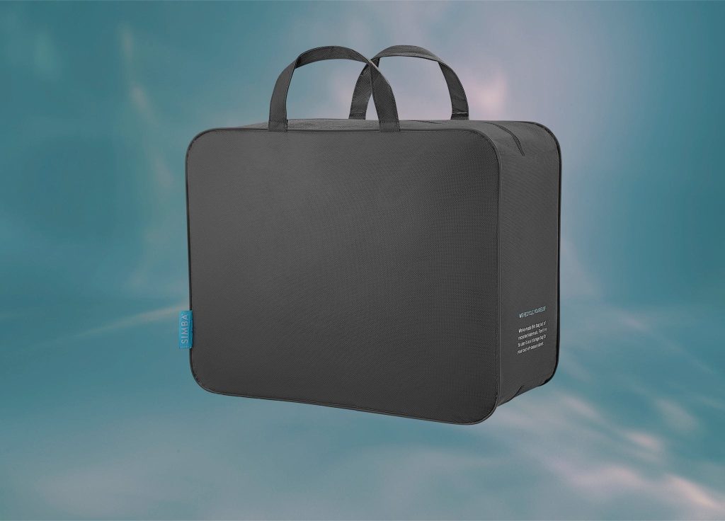 Black reusable storage bag supplied with the Simba Summer Hybrid Duvet